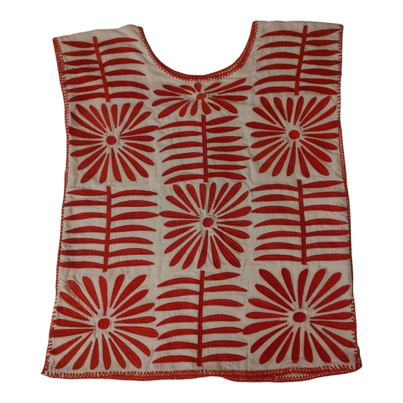 J. Marie Red and White Floral Embroidered Top XS - Picture 2 of 8